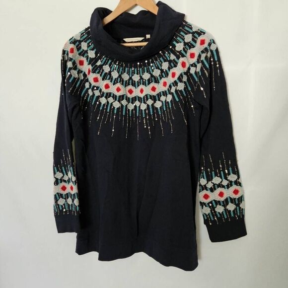 Soft Surroundings‎ Dahlia Embroidered Beaded Turtleneck Tunic Top sz S - Picture 1 of 7